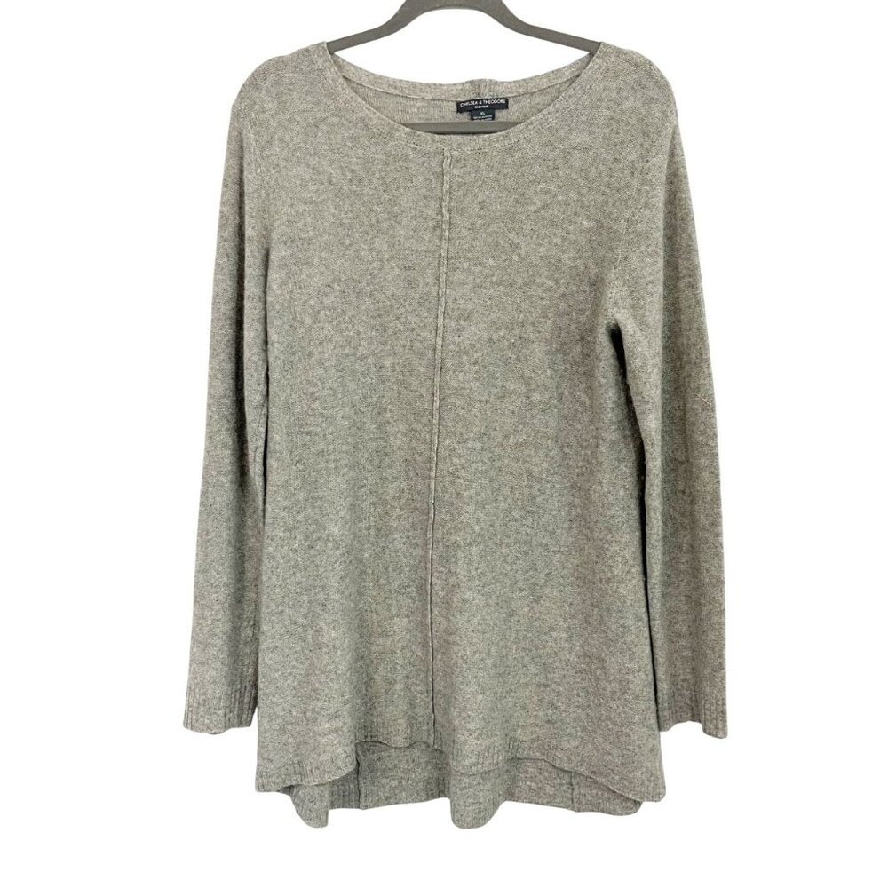 Chelsea & Theodore Gray Cashmere Tunic Sweater Zip‎ Back Cozy Soft - Size XL